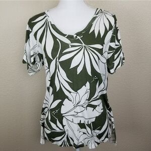 Philosophy Olive Green Tropical Palm Print Tee Medium (6847)